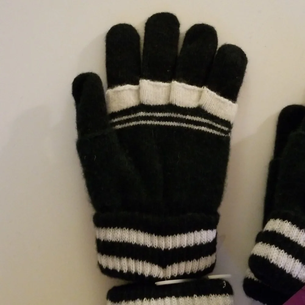 Set of 3 New Dark Green Double Layered 2 in 1 Wool Blend Cozy Warm Gloves